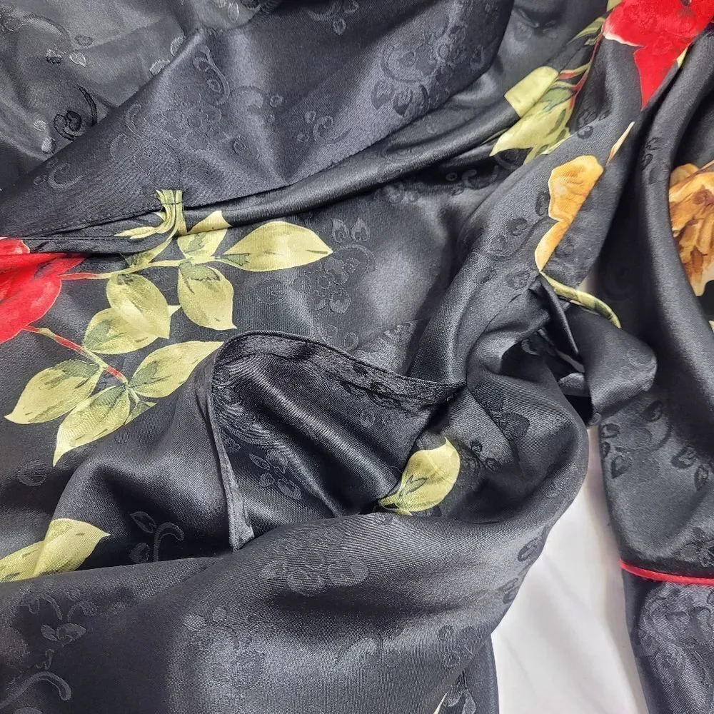 NEW VINTAGE 90s deadstock black dark floral‎ nightgown and robe M - Picture 11 of 11